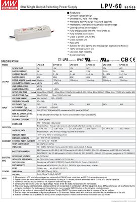 Meanwell 60w 12v چراغ LED منبع برق ولتاژ پایین LPV-60-12