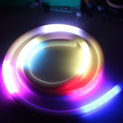 داینامیک تغییر رنگ 360 نیون انعطاف پذیر rgb dmx 24v LED نیون انعطاف پذیر دنبال کردن طناب 10 پیکسل / m